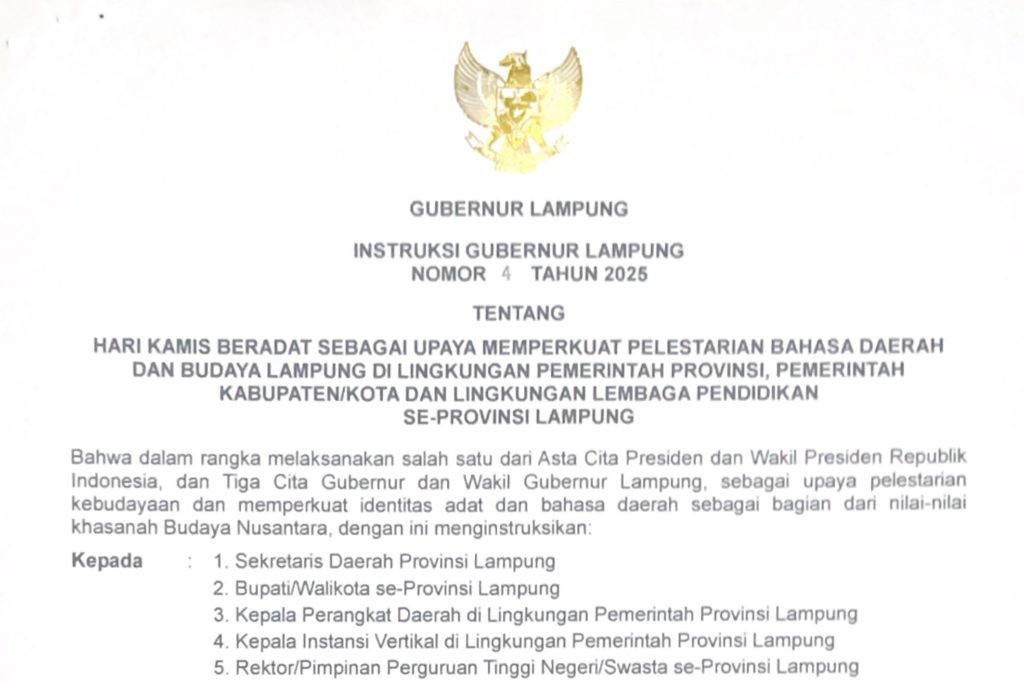 Instruksi Gubernur Terbit, Kamis Jadi Hari Wajib Bahasa dan Batik Lampung
