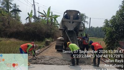 Ruas Talang Padang-Sumanda Mulai Dibeton, Pemeliharaan Berkala Tangani 2,2 Kilometer Jalan
